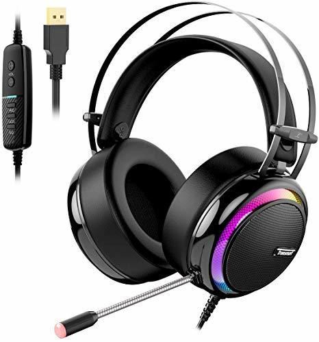 Tronsmart Auriculares Gaming Profesional con Micrófono Diadema LED-Glary-Cascos Gaming Sonido Envolvente 7.1-Drivers