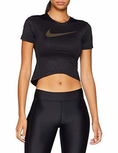 Nike W NP Top SS Crop Mtlc Grx, Camiseta Deporte para Mujer,
