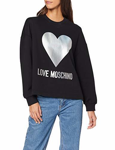 Fashion Love Moschino Long Sleeve Sweatshirt_Heart and Logo Iridescent Silver Print Sudadera,