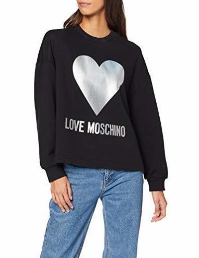 Love Moschino Long Sleeve Sweatshirt_Heart and Logo Iridescent Silver Print Sudadera,