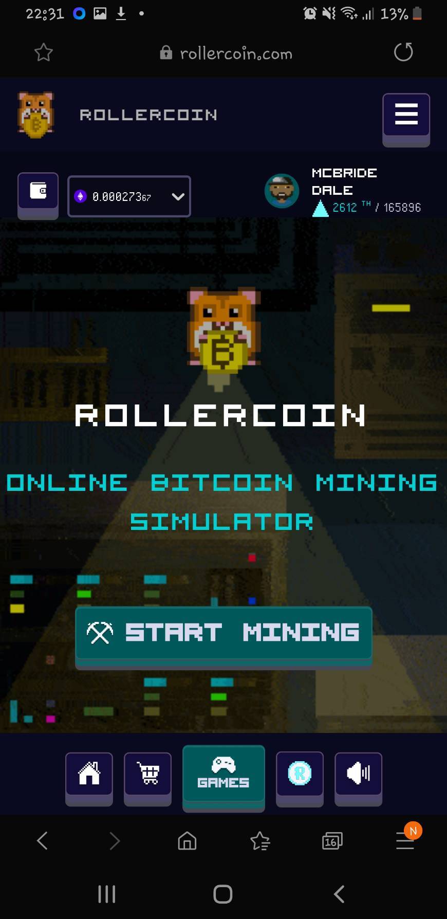 App ROllercoin game MINING