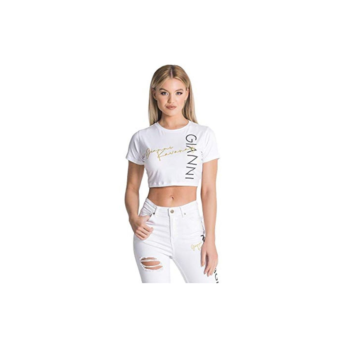 Moda Gianni Kavanagh White Gold Interception Cropped tee Camiseta