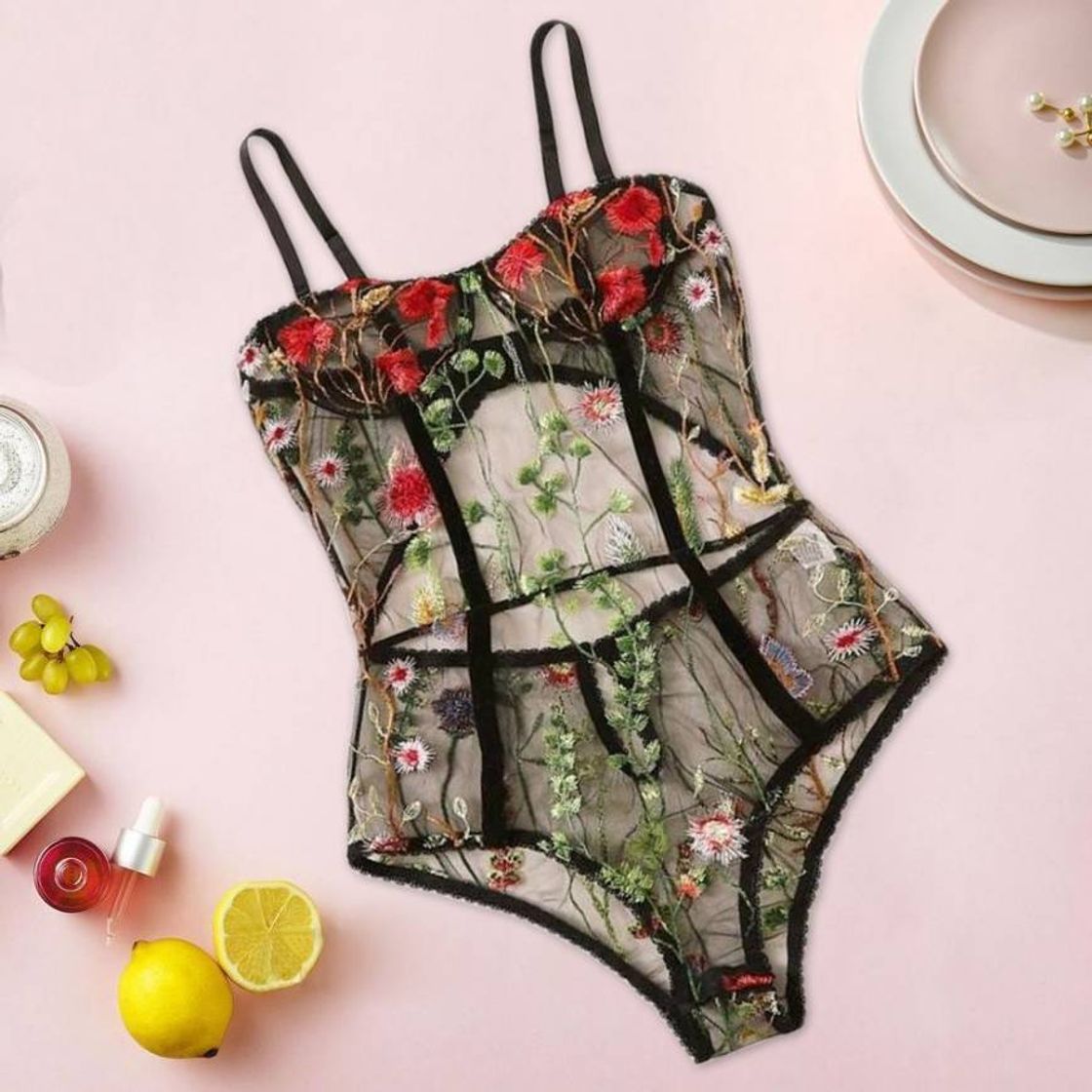 Fashion Espartilho Lingerie Bordado Floral 