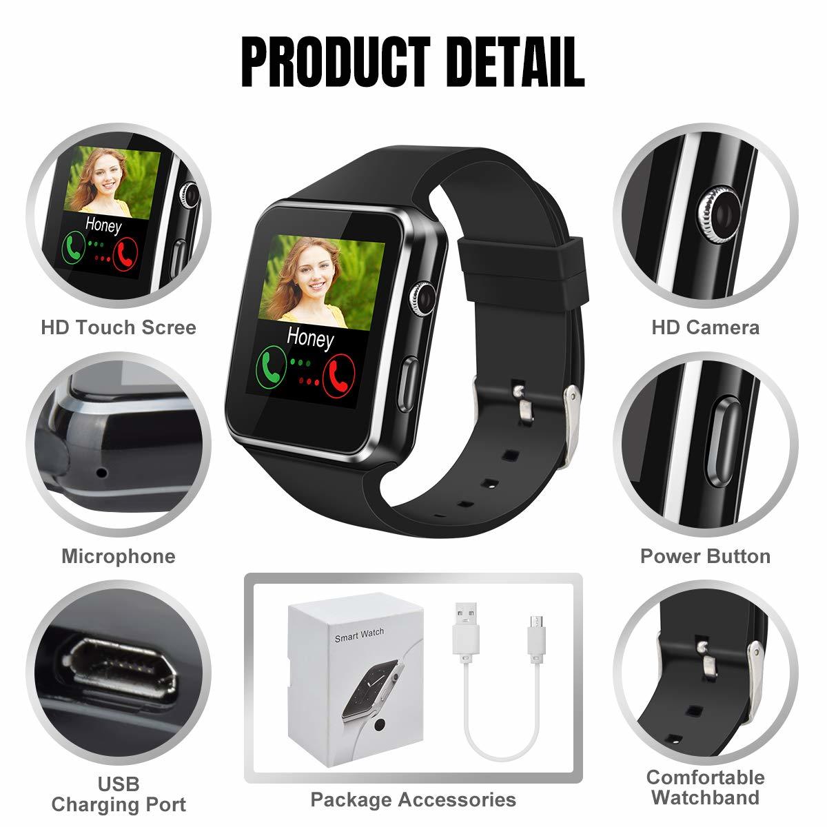 Moda Smartwatch Bluetooth Hombre Reloj Inteligente con Whatsapp Smartwatches con Cámara Pantalla Táctil