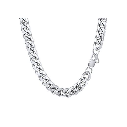 PROSTEEL Collar Hombre de Plata Tono Cadena Miami Cubana plataeado Cadena Hiphop