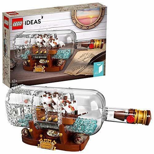 LEGO Ideas-Barco en una botella, set de construcción decorativo de velero de