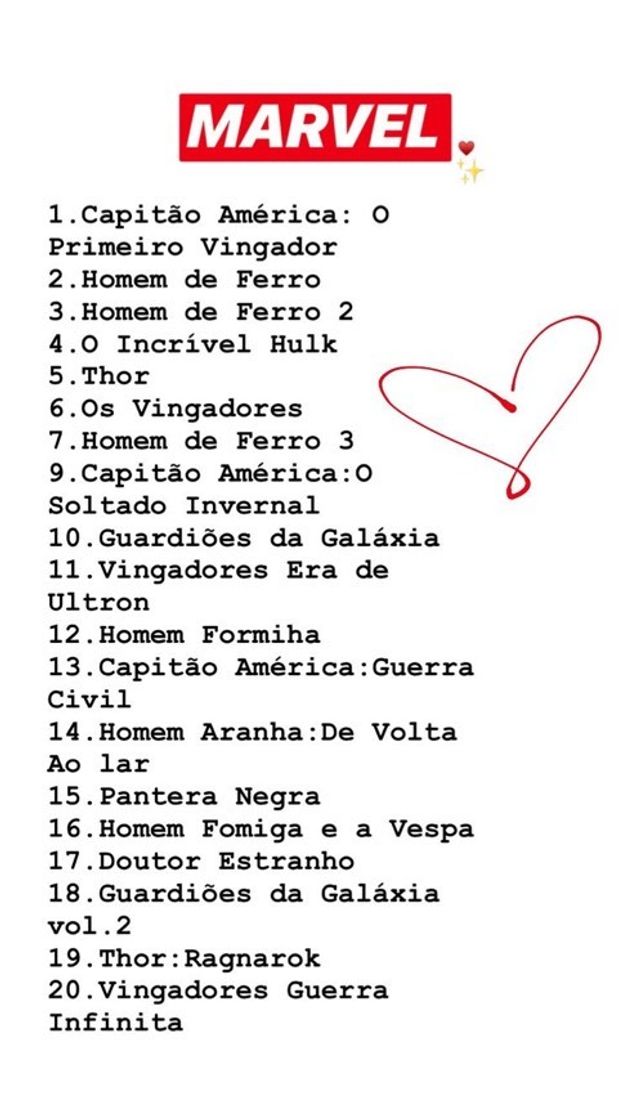 Social Lista de filmes da Marvel  🤪