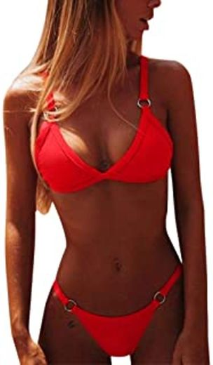 CheChury Bikini Mujer Conjuntos Brasileño Sexy Tanga Mujer Playa Ropa de Baño Traje de Baño Sexy Bañador de Baño Tops y Braguitas 2 Piezas Verano