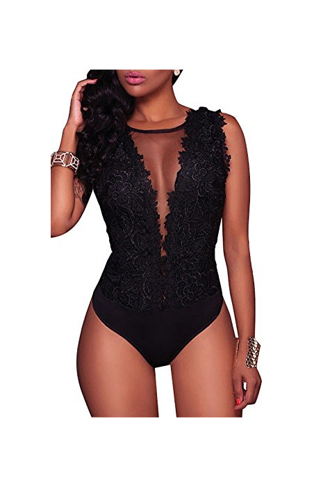 Social Mono de Encaje Mujer Verano Body sin Mangas Escote en V sin