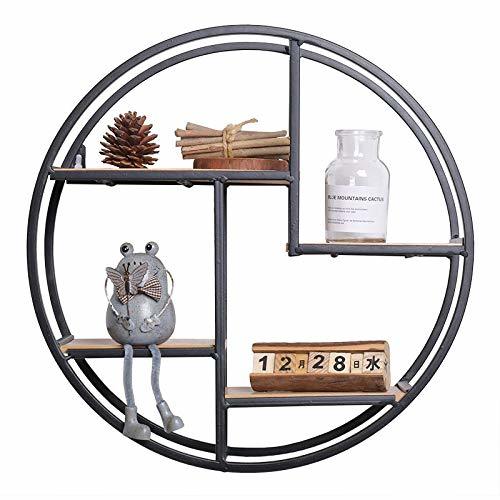 Producto eom Living Room Wall Rack Iron Solid Wood partitions Round Wall Hanging