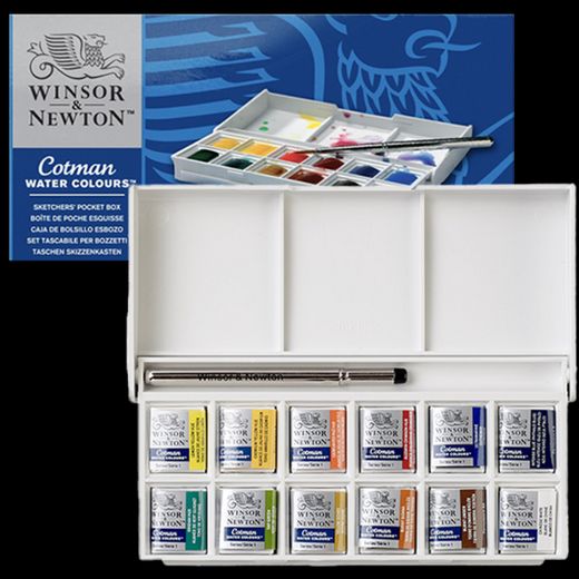 Winsor & Newton Sketcher Cotman Caja plástica de Acuarela, 12 Medio Godets,