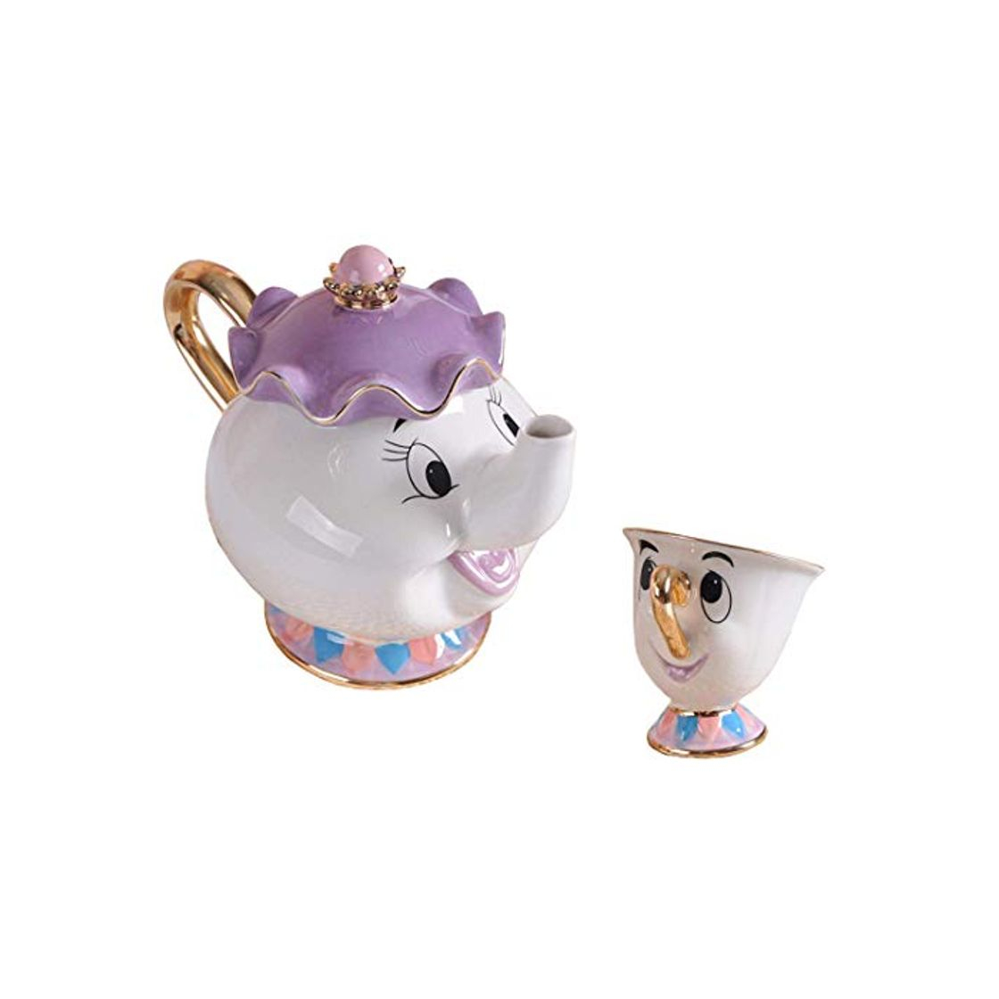 Producto StMandy Beauty and The Best Tea Set Mrs Potts TeaPot and Chip Mug Sculpture ceramic Tea Set Figurilla