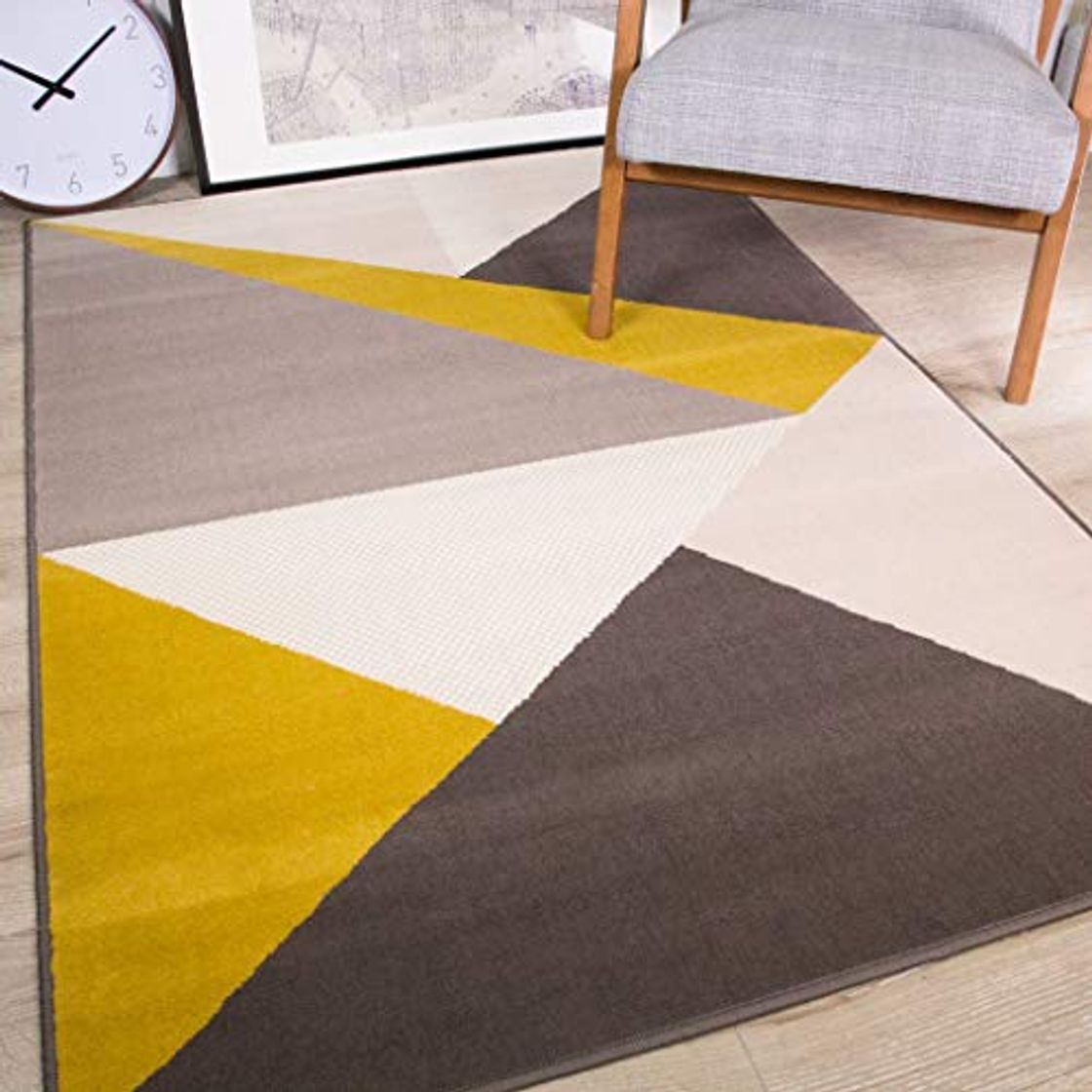 Productos The Rug House Milan Alfombra Moderna con diseño Abstracto Llamativo Color Amarillo Ocre Mostaza Dorado Grafito Verde