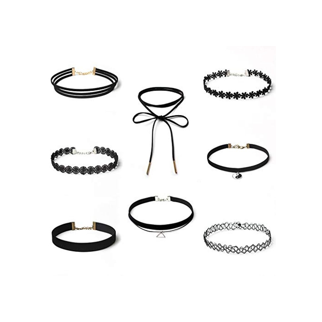 Moda Boburyl 8pcs Sexy Negro Punky del cordón del Terciopelo Gargantilla Colgante de Collar del Collar de Chocker