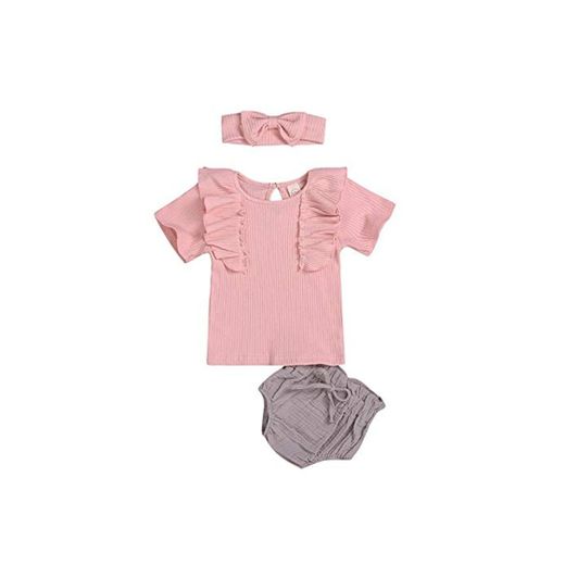 Infant Baby Girls Striped Ruffled Tops PP Shorts Banda de Pelo 3