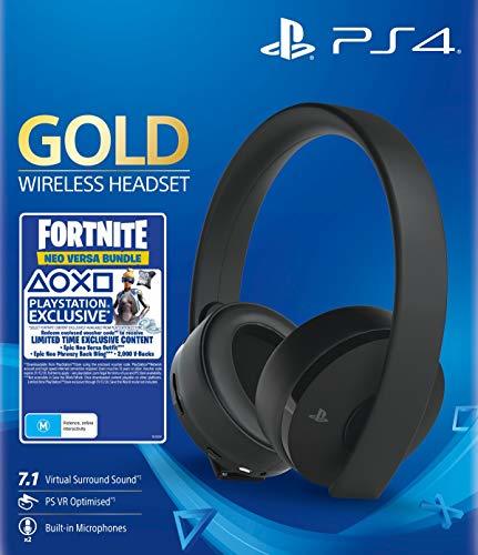 Social Sony - Gold Black Wireless 7.1 Gaming Headset Fortnite Neo Versa Bundle