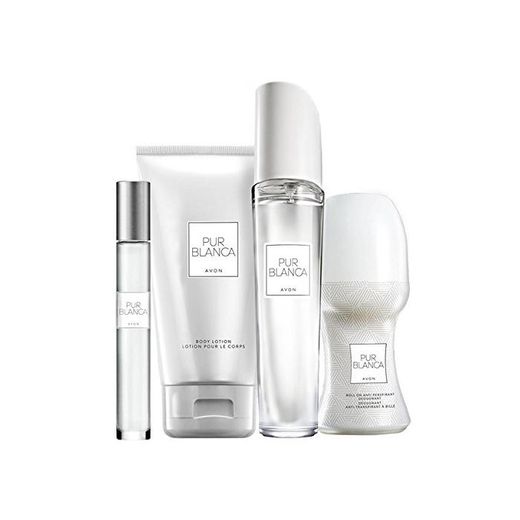 Avon Pur blanca Parfum Set 4 Piezas Eau de Parfum Spray/Body Lotion/Deo Roller/Parfum