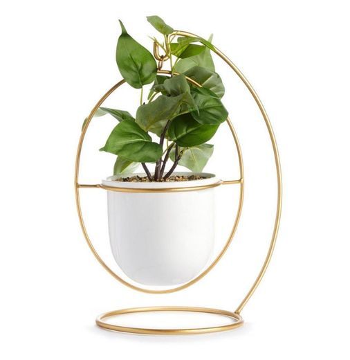 Fashion Vaso planta artificial pendurado branco e dourado