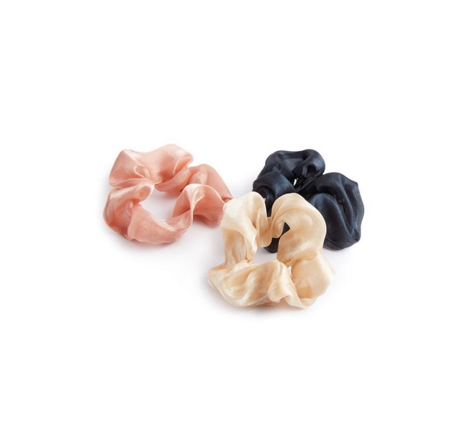 Social Pack 3 elásticos cabelo cetim cor-de-rosa/pérola/azul