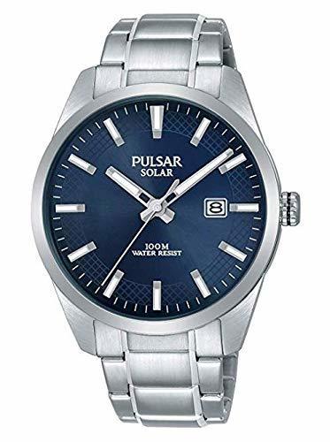 Moda Pulsar Solar Reloj para Hombre Analógico de Solar con Brazalete de Acero