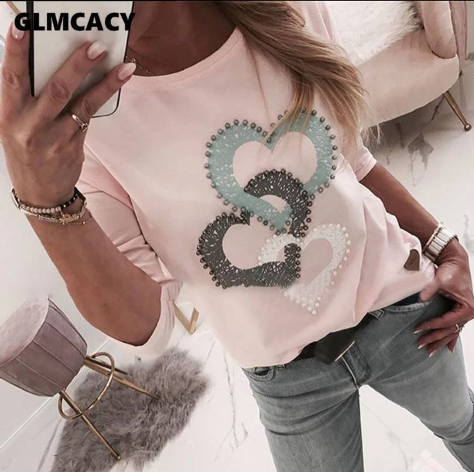 Social Camiseta de manga longa de pescoço redondo de impressão de c