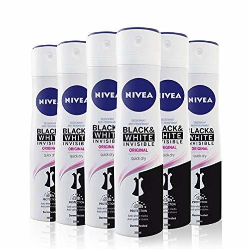 NIVEA Black & White Invisible Original Spray en pack de 6