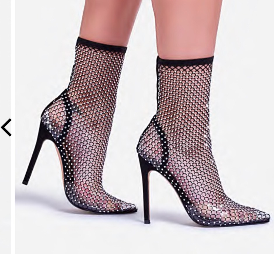 Vakili Diamante Detail Heel Ankle Sock Boot In Black Fishnet