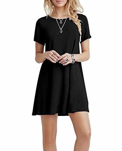 YOUCHAN Vestidos Mujer de Camiseta Suelto Casual Cuello Redondo Ocasional Sólida Mini