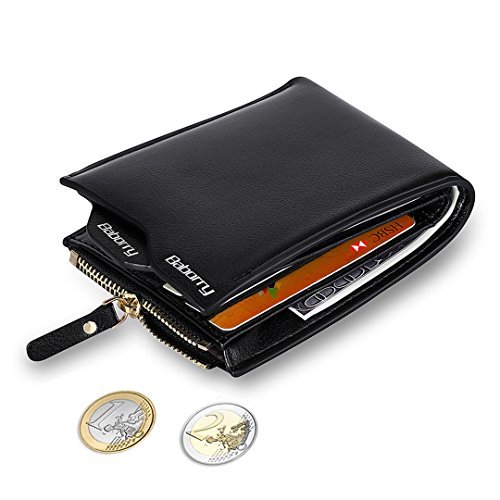 Social MPTECK @ Negro Cartera Bloqueo RFID para hombre Estilo plegable Monedero Billetera
