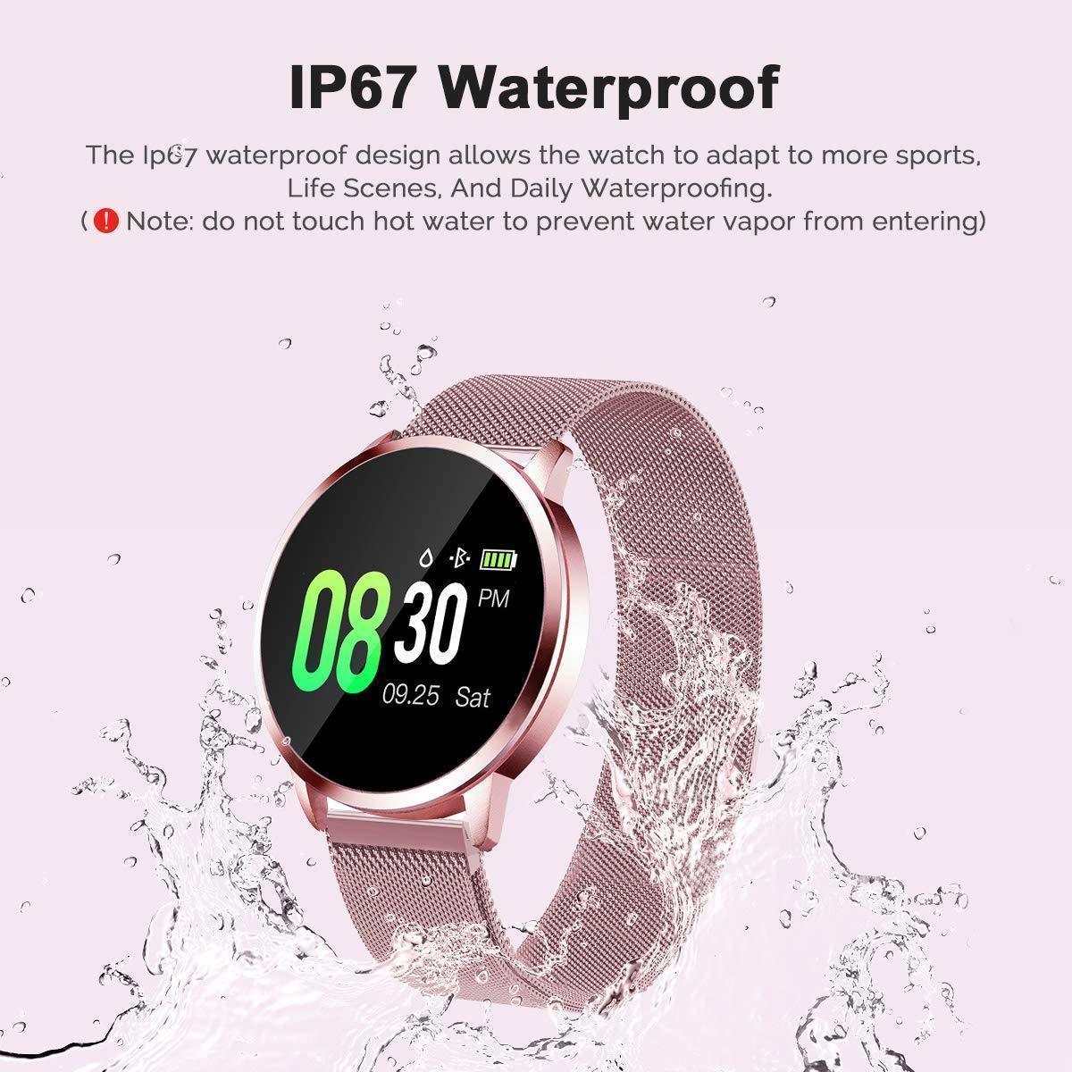 Social Smartwatch Mujer Rosa Impermeable Reloj Inteligente Elegante Fitness con Monitor Impermeable IP67