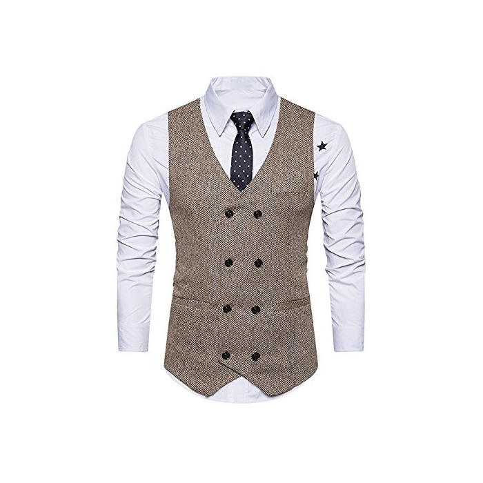 Fashion STRIR Hombre Chalecos Sin Mangas Doble Pecho Retro Británica Chaleco Cuello en