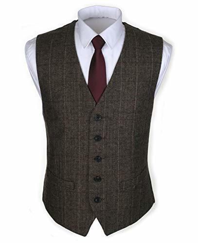 Fashion Ruth&Boaz 2Pockets 5Buttons Wool Herringbone Plaid Tailored Collar Suit Vest