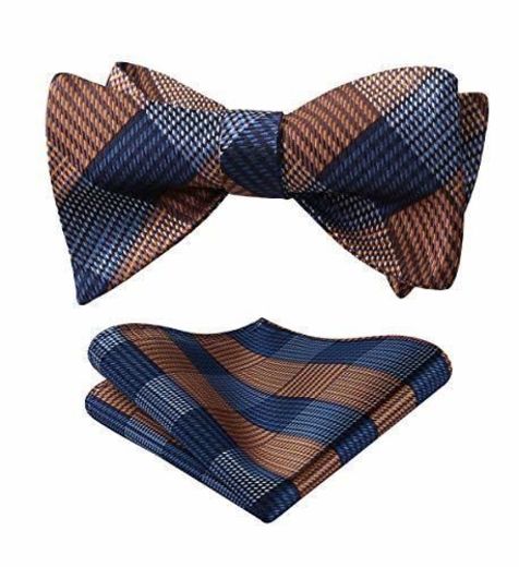 HISDERN Hombre de rayas densas Self Bow Tie y Pocket Square Set