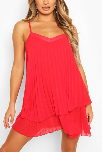 Strappy Double Layer Pleated Swing Dress | Boohoo UK