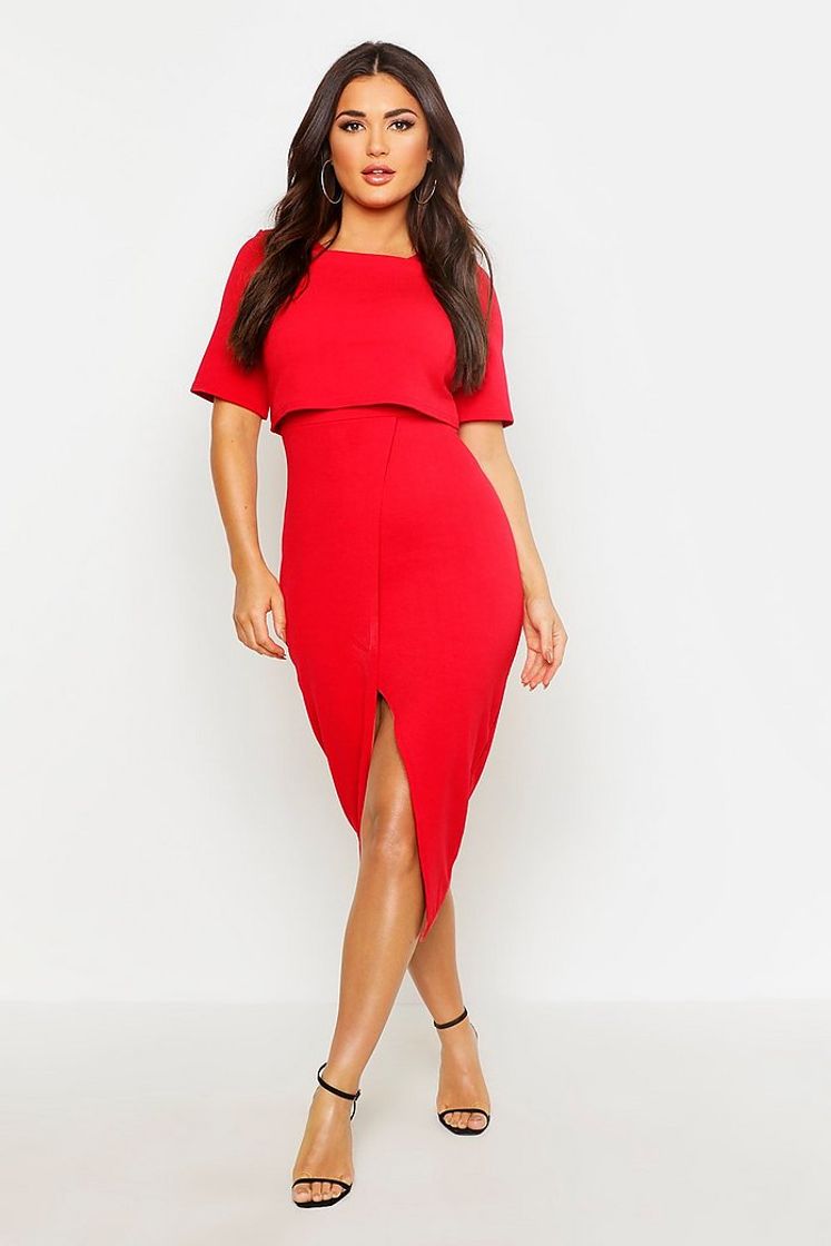 Social Layered Wrap Wiggle Midi Dress | Boohoo UK