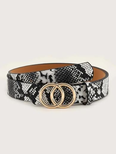 Snakeskin Pattern Double O-Ring Buckle Belt- shein