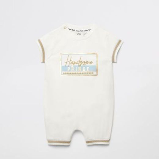 Baby ecru 'Handsome Prince' baby grow | River Island