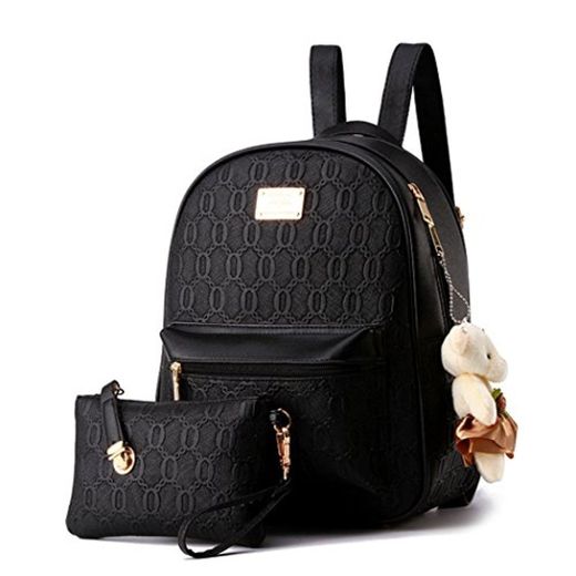 DEERWORD Para mujer Bolsos mochila Bolsos bandolera Carteras de mano Mochila escolar Bolsa para portátil Cuero Fekete