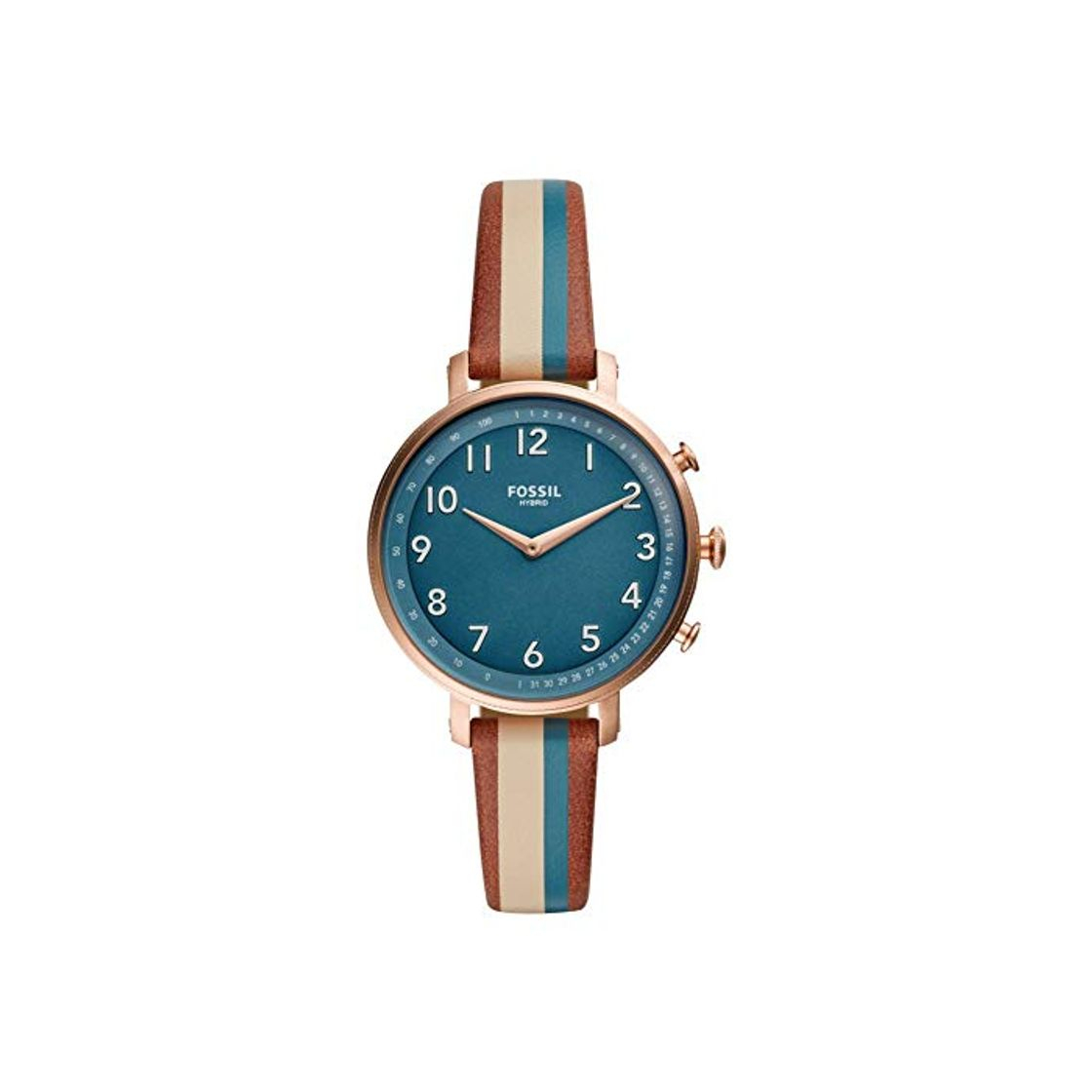 Products Fossil Cameron Ladies Reloj Híbrido Smartwatch con Caja en Acero Inoxidable y Correa de Cuero con Raya Verdes FTW5053