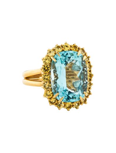 Dolce and Gabbana Gold Ring Acquamarine and Yellow Sapphires