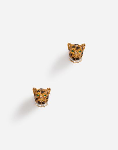 Dolce and Gabbana Clip-On Leopard Earrings in Crystal Pavé