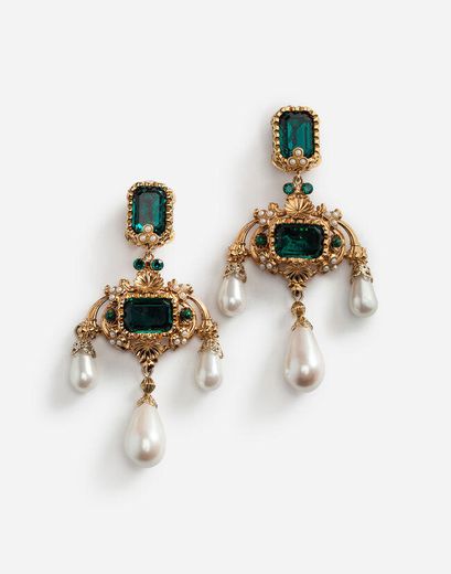 Dolce and Gabbana Drop Earrings Rhinestones and Pearls