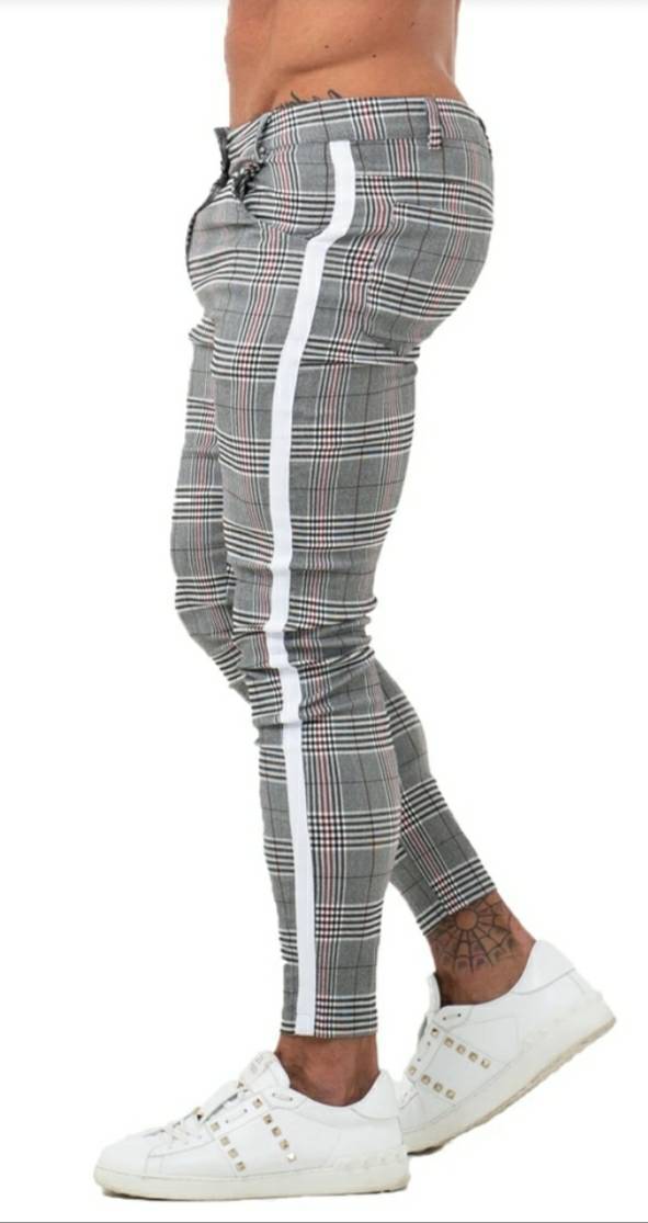 Product 7359 Plaid Pattern Side Stripe Skinny Chinos – Men's Luxury Boutique