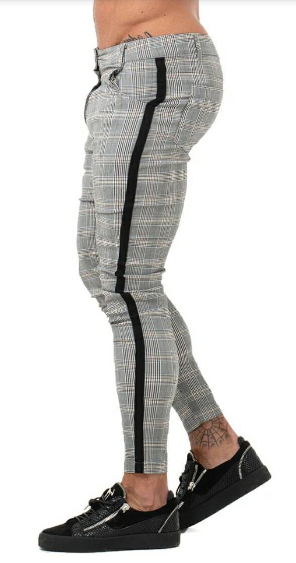 Product 7359 Plaid Pattern Side Stripe Skinny Chinos – Men's Luxury Boutique