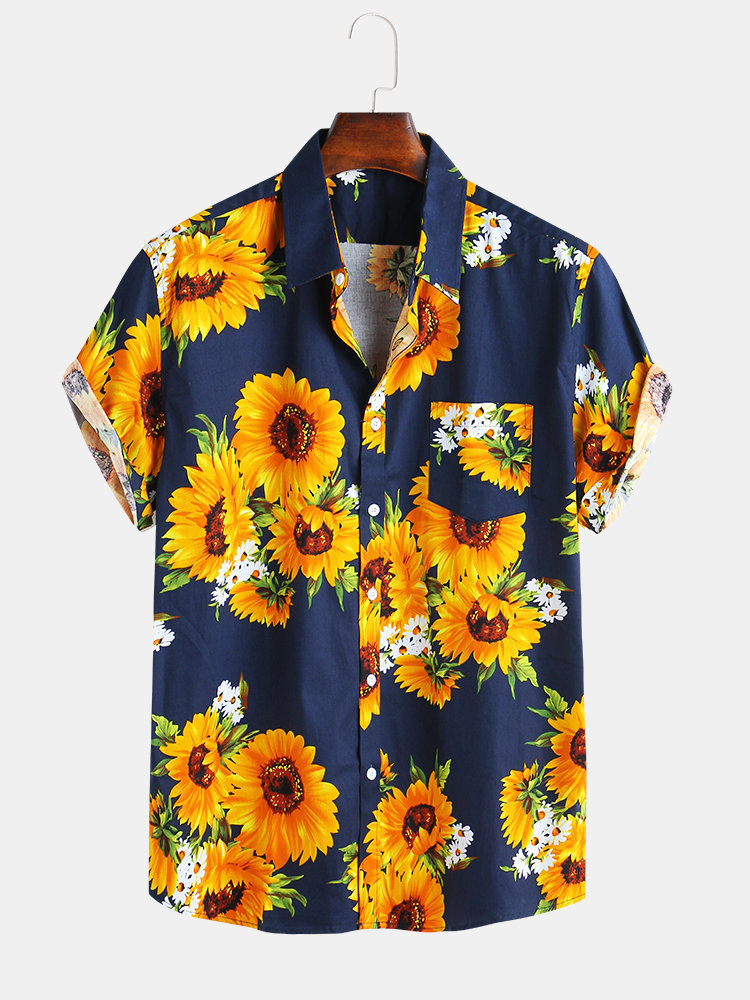 Social Sunflower Oil Painting Short Sleeve Shirt