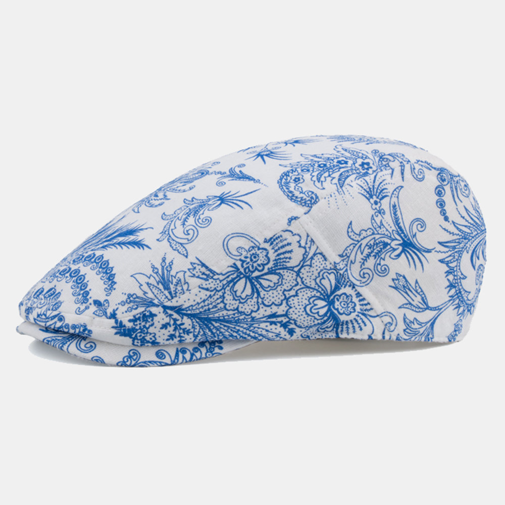 Producto Linen Blue And White Porcelain Striped Beret Style Cap