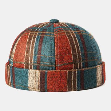 Retro Brimless Cap Multicolor Plaid Soft Felt Customized Hat