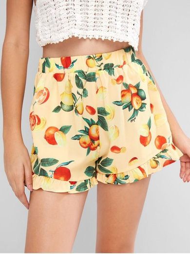 Orange Lemon Ruffle Hem Shorts