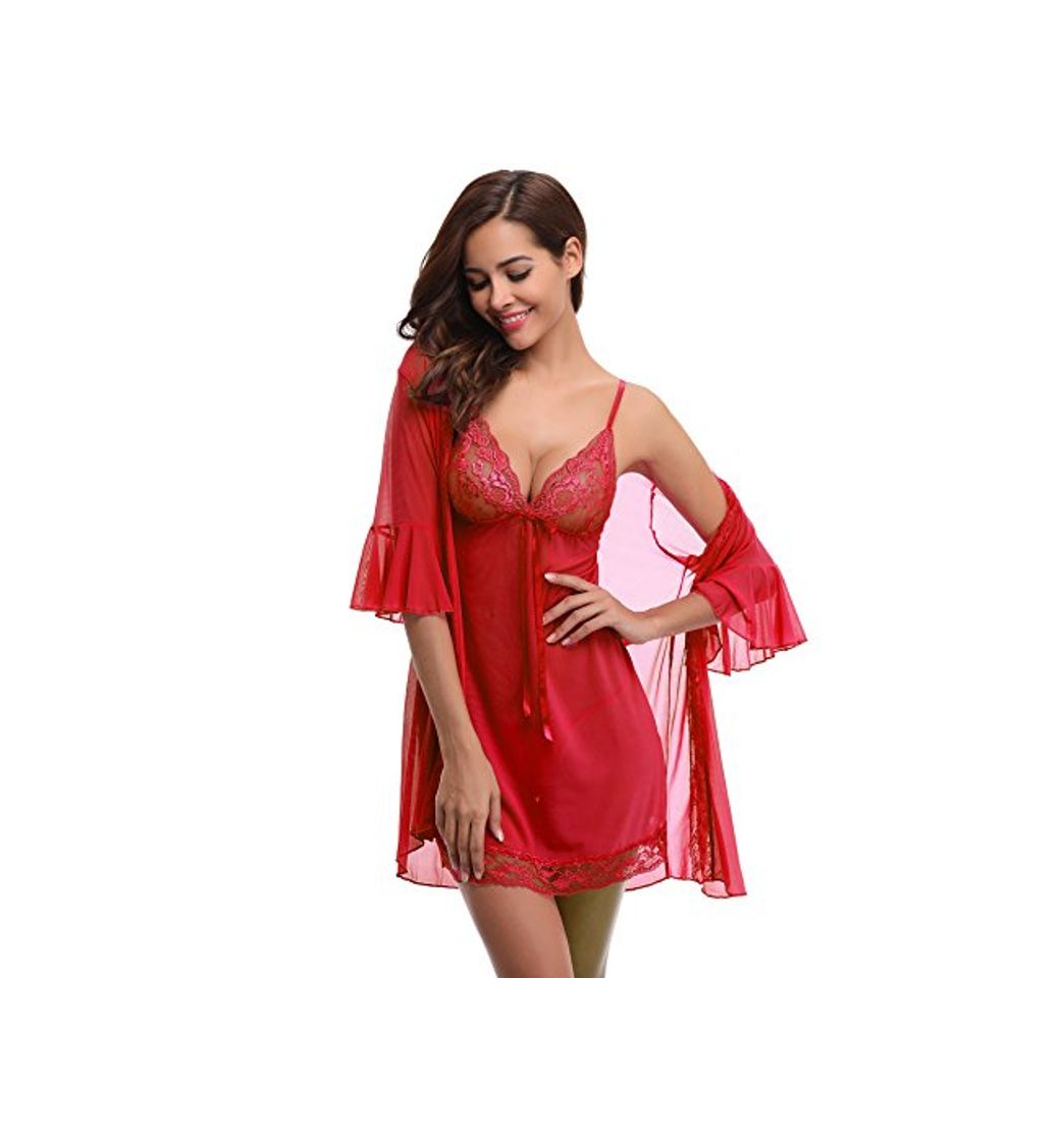 Fashion Aibrou Camison Sexy Mujer Elegante picardías Babydoll Ropa Interior Mujer Sexy Conjuntos Batas y Kimonos