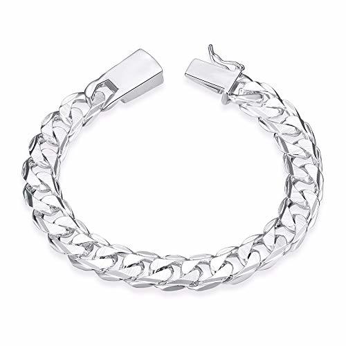 Fashion BLINGBRY Plata de Ley 925 10MM Hebilla Cuadrada Joyería Agradable Hombres Pulsera